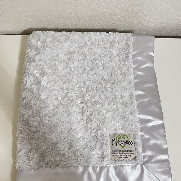 My Blankee White Rosette Swirl Baby Blanket Satin Trim Security Blanket Lovey - Picture 2 of 16